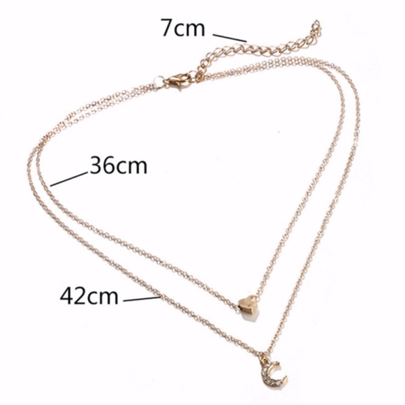 Gold Color Heart and Moon Multi-layer Necklace - Picture 7 of 7